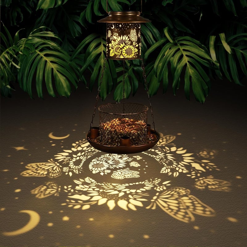 Tepaken Butterfly Solar Bird Feeder for Outdoor Hanging Gifts for Women Mom Sunflower Metal Wild Birdfeeder Garden Lantern Decor Lanterns Outside for Yard Patio Lawn Pathway Landscape - Image 2